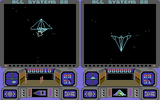 Dogfight 2187 (Commodore 64) screenshot: Blast the enemy ships.