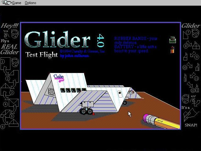 Glider 4.0 (Windows 3.x) screenshot: The shareware version's title screen