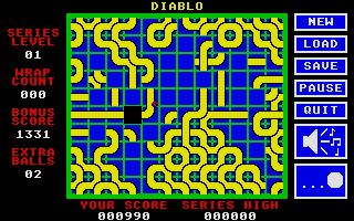 Diablo (Atari ST) screenshot: As the ball processes through the level, the passed ways are removed, making everything a bit more clear