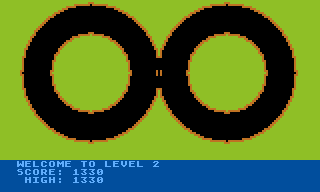Dodge Racer (Atari 8-bit) screenshot: "Welcome to level 2"
