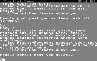 A Dark Sky Over Paradise (Commodore 64) screenshot: Off to your meeting.