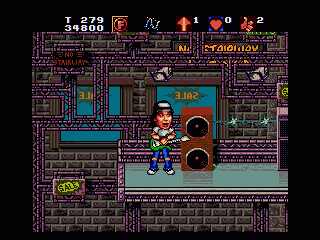 Wayne's World (Genesis) screenshot: Leave Wayne standing for a while and he'll entertain you.