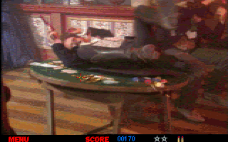 The Last Bounty Hunter (DOS) screenshot: Nice fall on the table