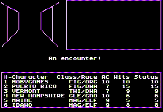 Silvern Castle: The Lost Crystal Orb (Apple II) screenshot: Encountering a Group of Monsters