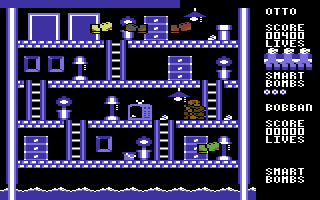 It's Clean-Up Time (Commodore 64) screenshot: Sweeping up the mess.