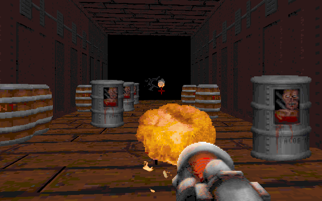 Blood (DOS) screenshot: Wee! Blowing up stuff with a rocket launcher