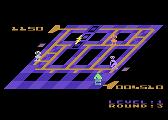 Juice! (Atari 8-bit) screenshot: Flash, the lightning dolt, is undoing my work.
