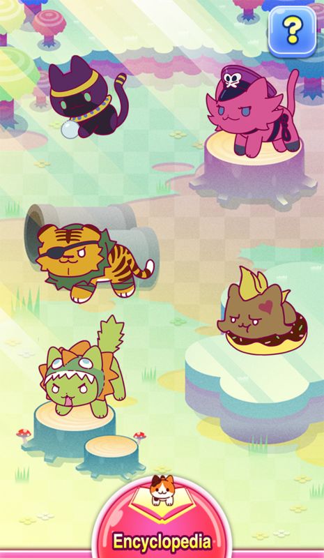 Neco Drop: Cat Friends Nation (Browser) screenshot: Main screen - look at all our friends! Tapping on any cat lets you challenge them to a puzzle.