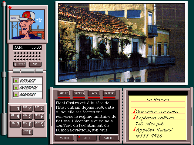 Where in the World is Carmen Sandiego? (CD-ROM) (Windows) screenshot: There are few dodgy individuals you can sometimes call and who provide important information. (French)