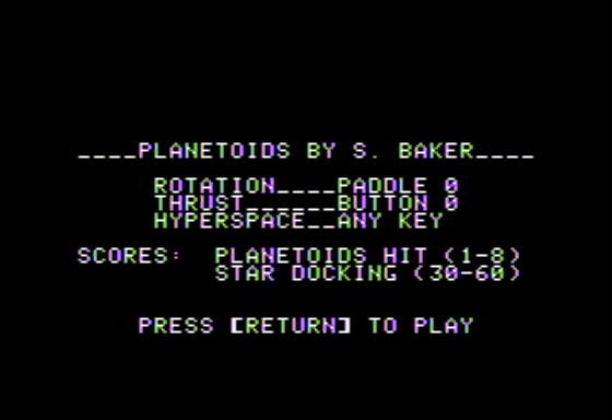 Planetoids (Apple II) screenshot: Title Screen