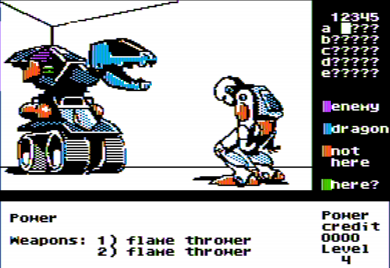 Power Bots (Apple II) screenshot: Defeated by a Hostile Robo-Dragon