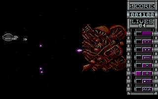 Hyperdome (Atari ST) screenshot: End-of-level boss. Huge fat whatever thing