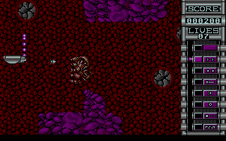 Hyperdome (Atari ST) screenshot: Level 1: the first bigger enemy. He has lots of fire power, but that does not matter: even the smallest bullet kills you on the first hit