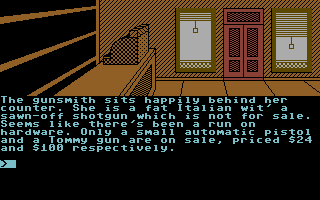 Bugsy (Commodore 64) screenshot: Inside a gunsmiths.