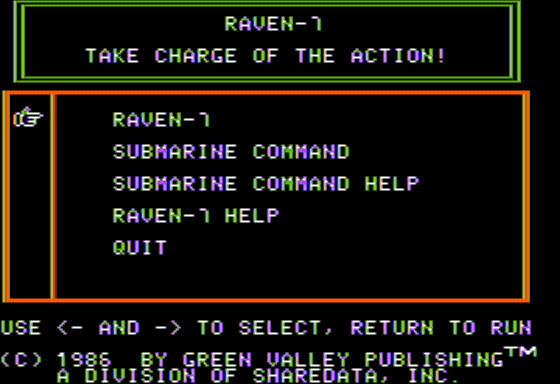 Raven-7 & Submarine Command! (Apple II) screenshot: Main Menu