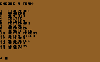 British Super League (Commodore 64) screenshot: Pick a team.