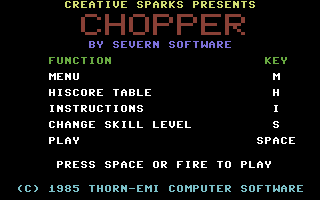 Chopper (Commodore 64) screenshot: Title Screen.