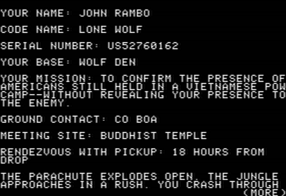 Rambo: First Blood Part II (Apple II) screenshot: The Mission