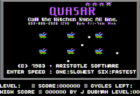 Quasar (Apple II) screenshot: Title Screen