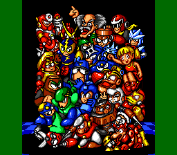 Mega Man: The Wily Wars (Genesis) screenshot: Most Mega Man villains and characters in a single picture