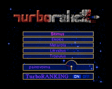 TurboRaketti (Amiga) screenshot: Main menu