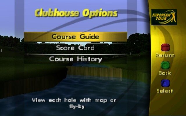 PGA European Tour Golf (Nintendo 64) screenshot: The clubhouse options.