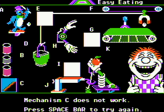 Creative Contraptions (Apple II) screenshot: Feed the hungry dude