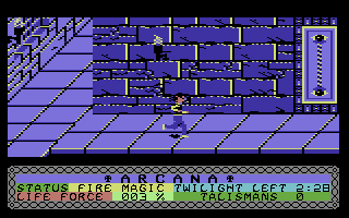 Arcana (Commodore 64) screenshot: Exploring the corridors.
