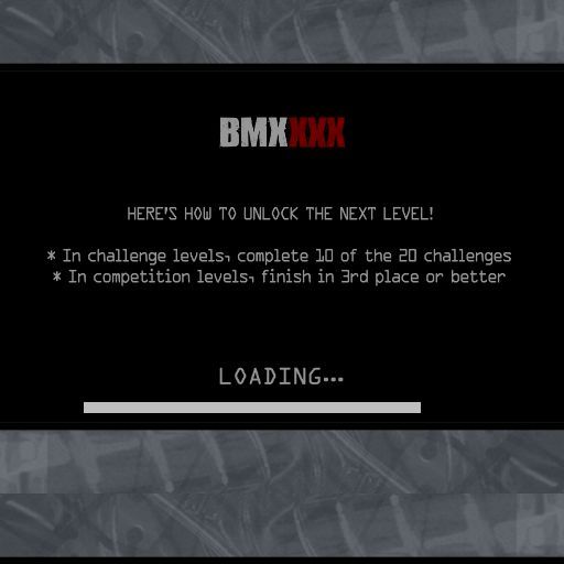 BMX XXX (PlayStation 2) screenshot: While the game loads the player is given gaming tips such as how to unlock the video sequences and, as shown here, how to unlock the next level