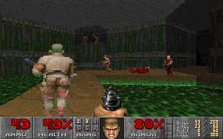Doom (DOS) screenshot: F5 key lowers video resolution; it was a useful trick to run the game on slower PCs