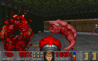 Doom (DOS) screenshot: Bad people fight each other, that's what you need to understand! And I did. I came and interfered. The results are... err... impressive