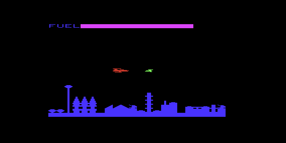 Double Sider: Bomber Run / Supavaders (VIC-20) screenshot: Bomber Run: You are about to be hit by an incoming enemy