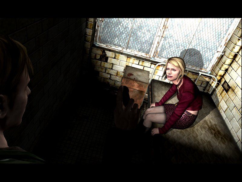 Silent Hill 2: Restless Dreams (Windows) screenshot: Maria wants to rest for a while. Sure, honey, you must be pretty tired for walking behind me while I do all the fighting!
