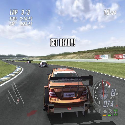 TOCA Race Driver 3 (PlayStation 2) screenshot: The practice lap starts with the car in motion. After a 3-2-1 countdown the player takes control