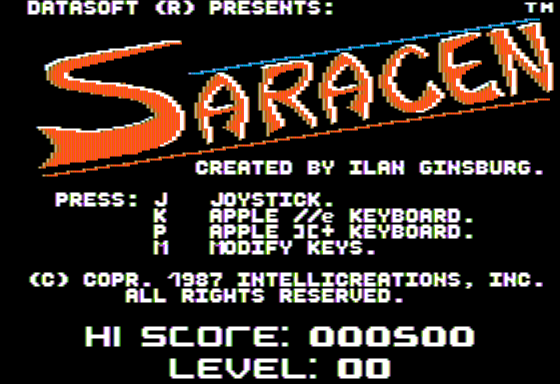 Saracen (Apple II) screenshot: Main Menu
