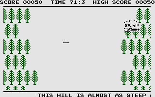 Olympic Skier (Commodore 16, Plus/4) screenshot: Splat!