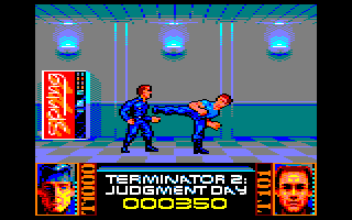 Terminator 2: Judgment Day (Amstrad CPC) screenshot: Level 1 - Fight with T1000 in the shopping mall