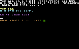 Treasure Hunter (Commodore 16, Plus/4) screenshot: Inside a woodcutters log hut