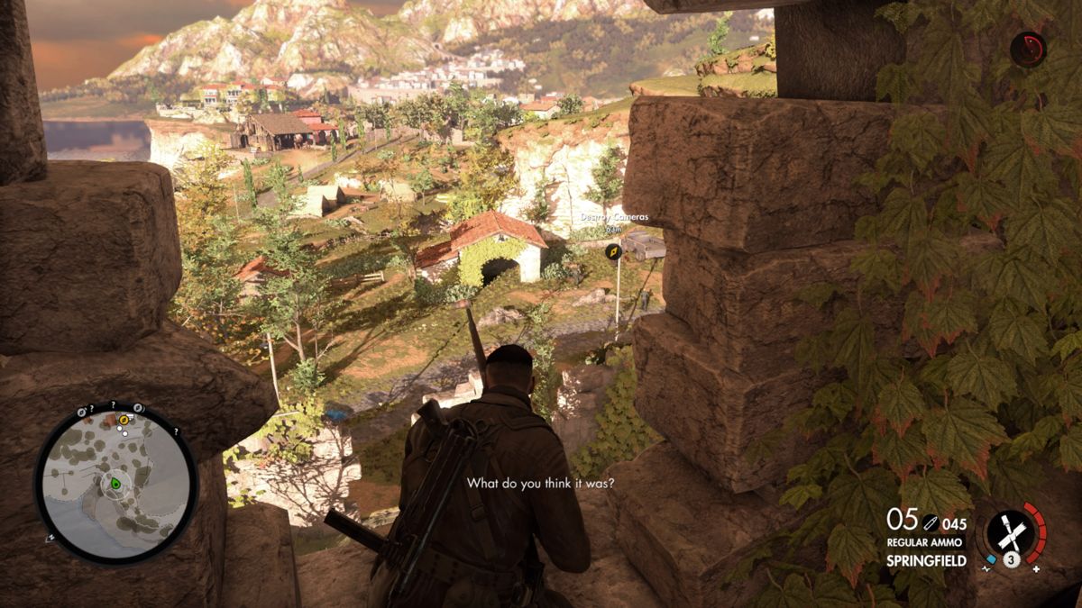 Sniper Elite 4: Italia (PlayStation 4) screenshot: Good vantage point for sniping