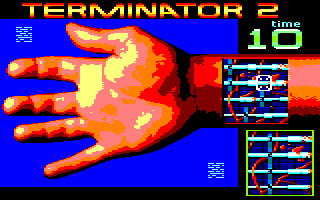 Terminator 2: Judgment Day (Amstrad CPC) screenshot: Level 3 - Repair damaged tendons on the T101's arm