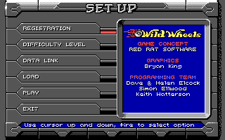 Wild Wheels (DOS) screenshot: Menu (EGA)