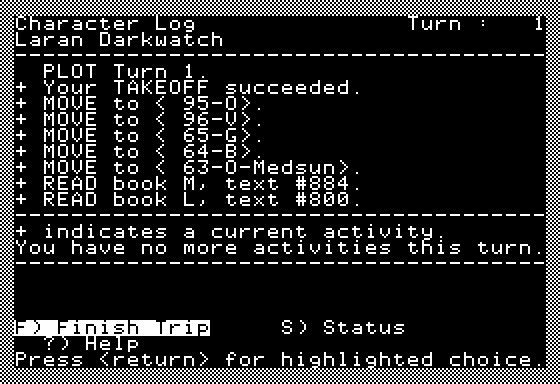 Star Saga: One - Beyond the Boundary (Apple II) screenshot: Which Plot Items to Read