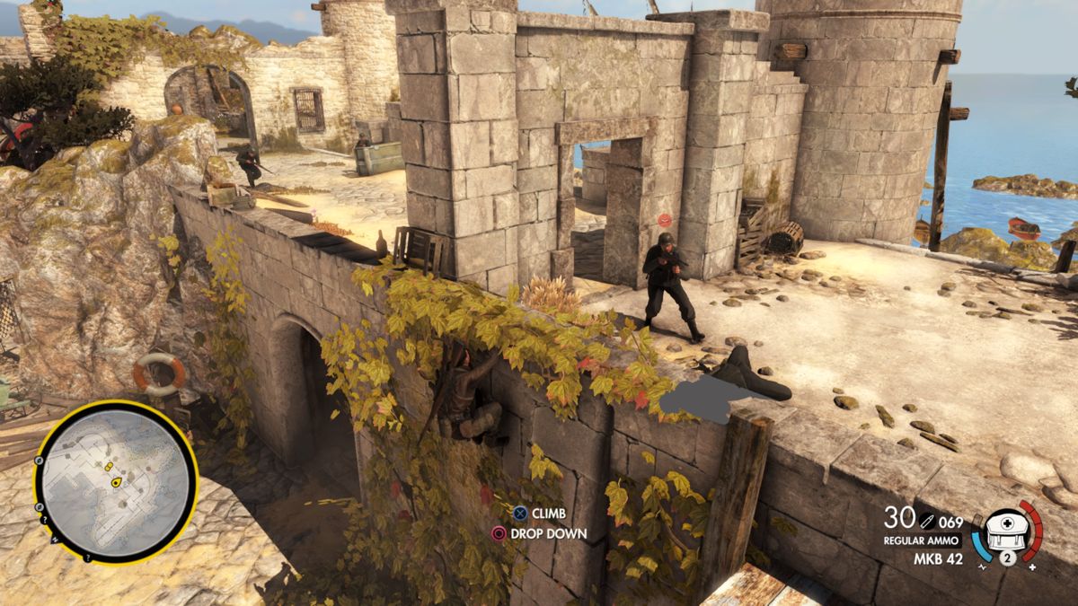 Sniper Elite 4: Italia (PlayStation 4) screenshot: Even on easy setting, enemy AI is quite impressive