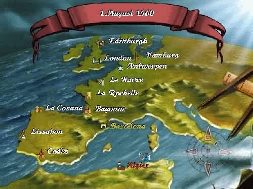 Gloriana (DOS) screenshot: The sea map