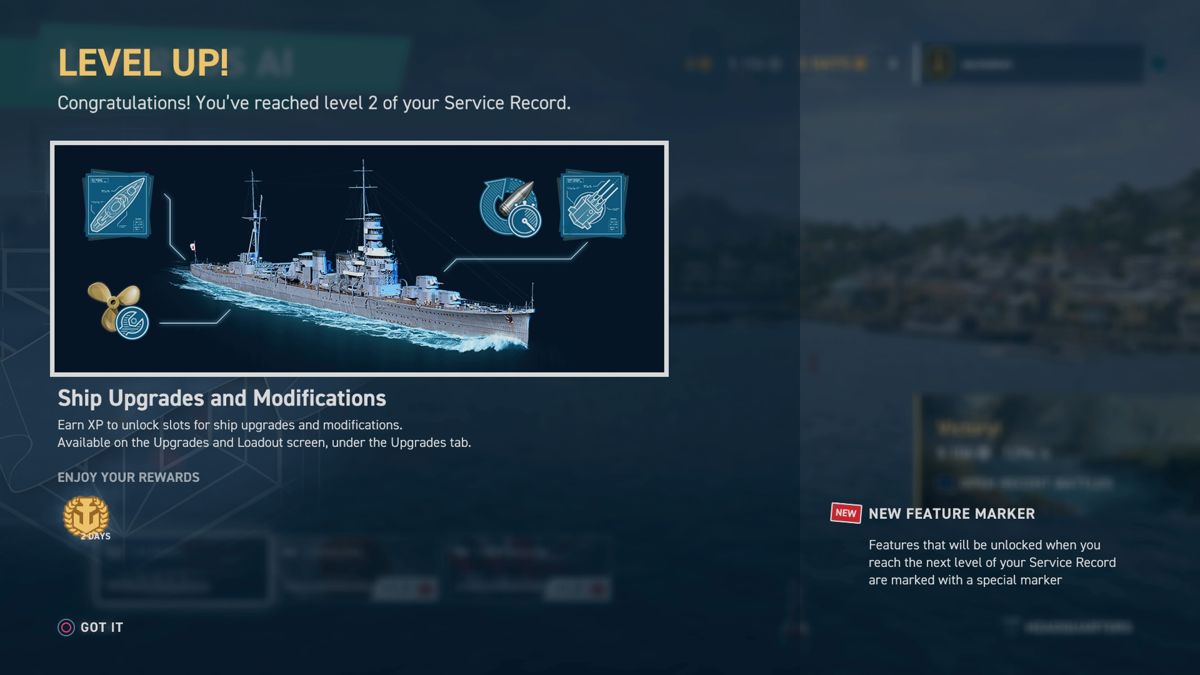 World of Warships: Legends (PlayStation 4) screenshot: Leveling up