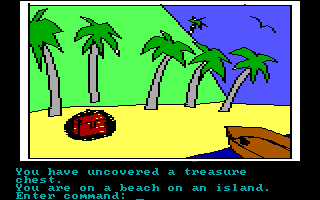 Hi-Res Adventure #2: The Wizard and the Princess (PC Booter) screenshot: dig up a treasure chest (PCjr version)