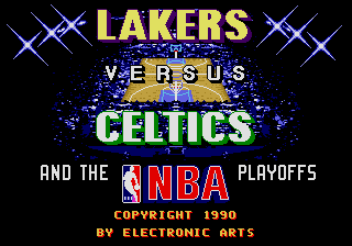 Lakers versus Celtics and the NBA Playoffs (Genesis) screenshot: The new title screen.