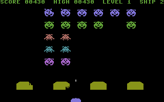 Space Sweep & Invaders (Commodore 16, Plus/4) screenshot: Invaders: Blast the aliens