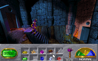 The Legend of Kyrandia: Book 3 - Malcolm's Revenge (DOS) screenshot: Exploring mysterious Cat Ruins. And... you just caught a flea off yourself. No, seriously: click on Malcolm and you'll get a flea