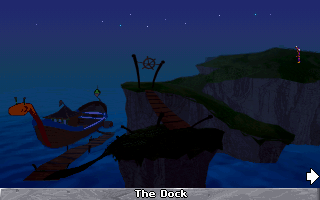 The Legend of Kyrandia: Book 3 - Malcolm's Revenge (DOS) screenshot: A beautiful, serene nocturnal scene with the sea and a boat